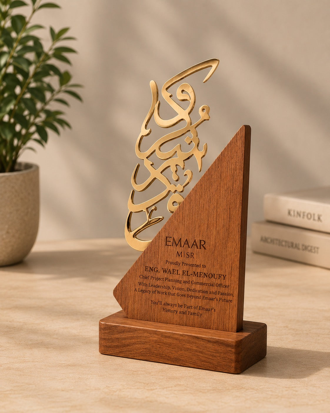 Personalized Wooden & Brass Trophy Award