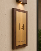 Modern Wooden & Brushed Brass House Number Sign