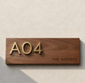 Modern Wooden House Sign with Brass Numbers